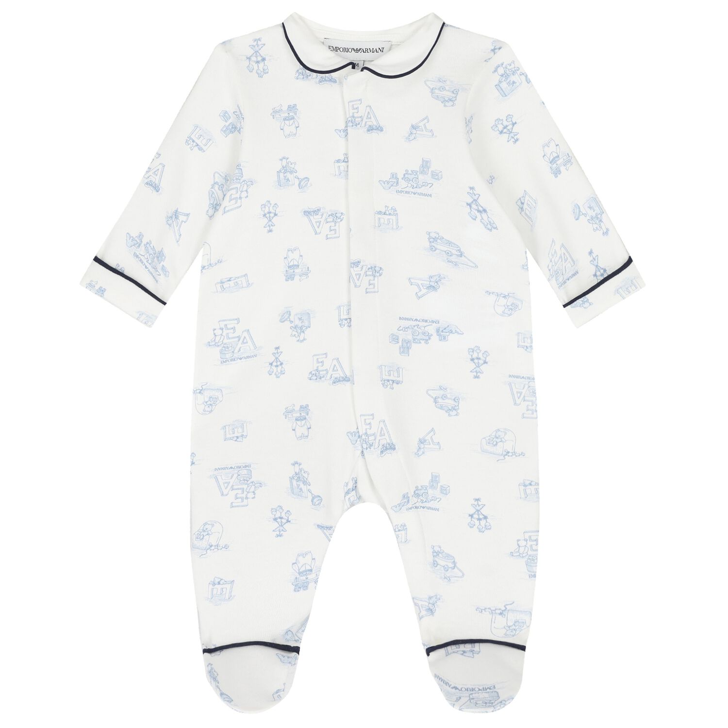 Baby Boys Ivory & Blue Logo Babygrow, 1, hi-res