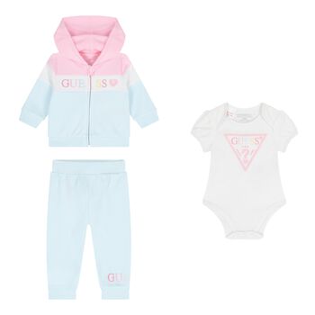 Guess Baby Girls Pink & Blue Logo Tracksuit (3 Piece), 1 Baby Girls Pink & Blue Logo Tracksuit (3 Piece)