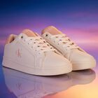 Girls Ivory & Pink Logo Trainers , 1, hi-res