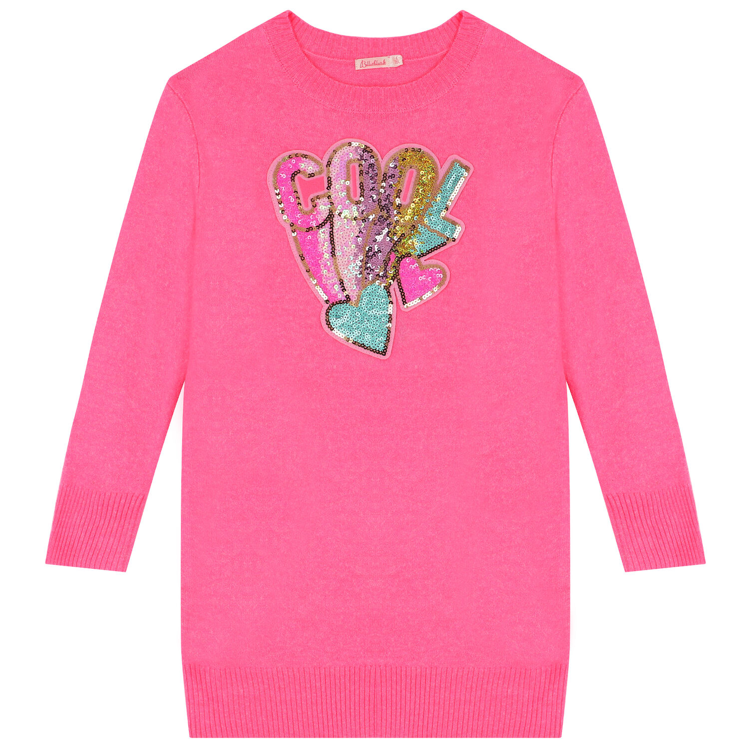 Girls Pink Sequin Knitted Dress, 1, hi-res