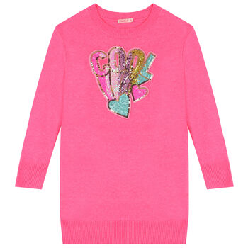 Girls Pink Sequin Knitted Dress