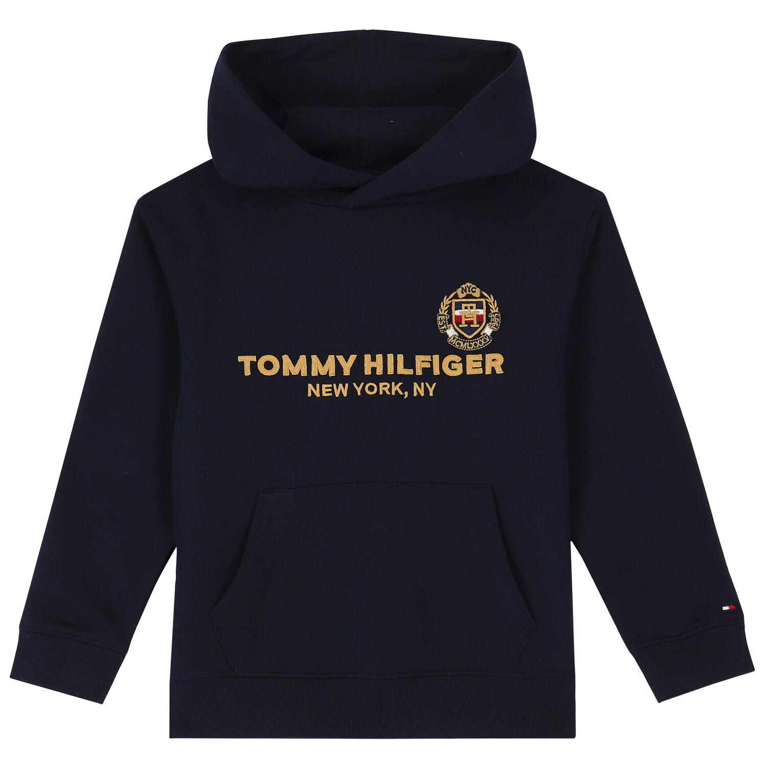 Boys Navy Blue Logo Hooded Top, 1, hi-res image number null