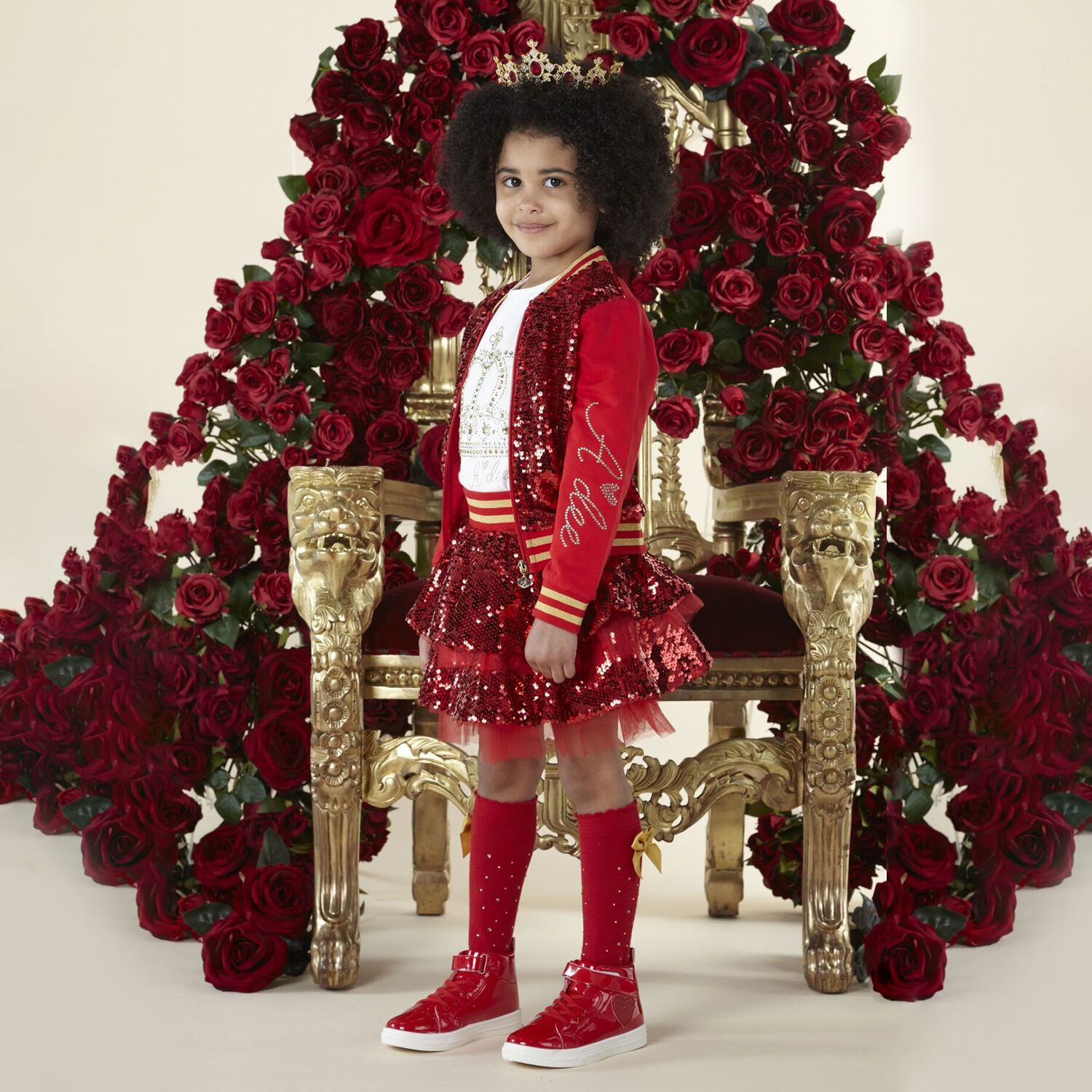 Girls White & Red Sequin Skirt Set, 1, hi-res image number null