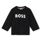 Younger Boys Mini Me Black Logo Long Sleeve Top, 1, hi-res
