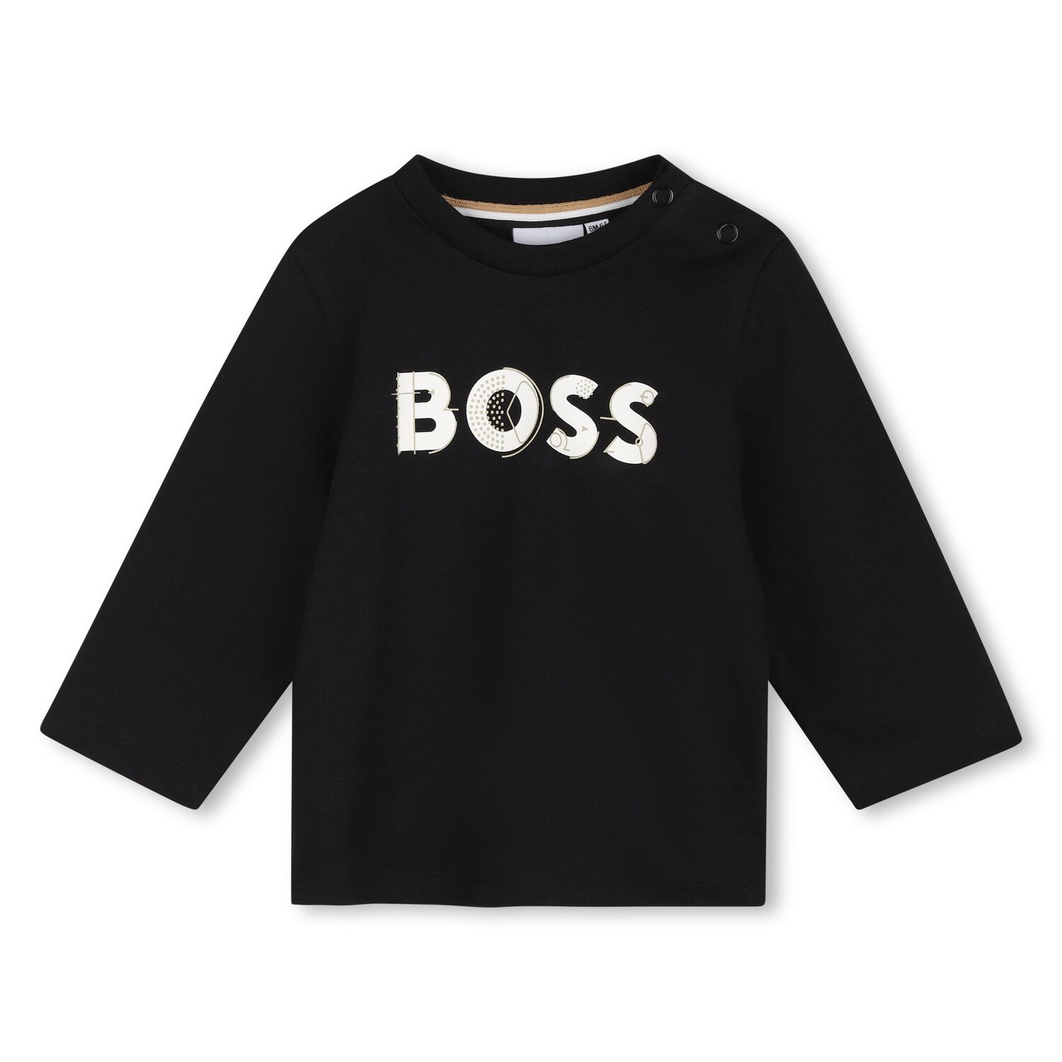 Younger Boys Mini Me Black Logo Long Sleeve Top, 1, hi-res