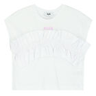 Girls White Ruffled Logo Top, 1, hi-res