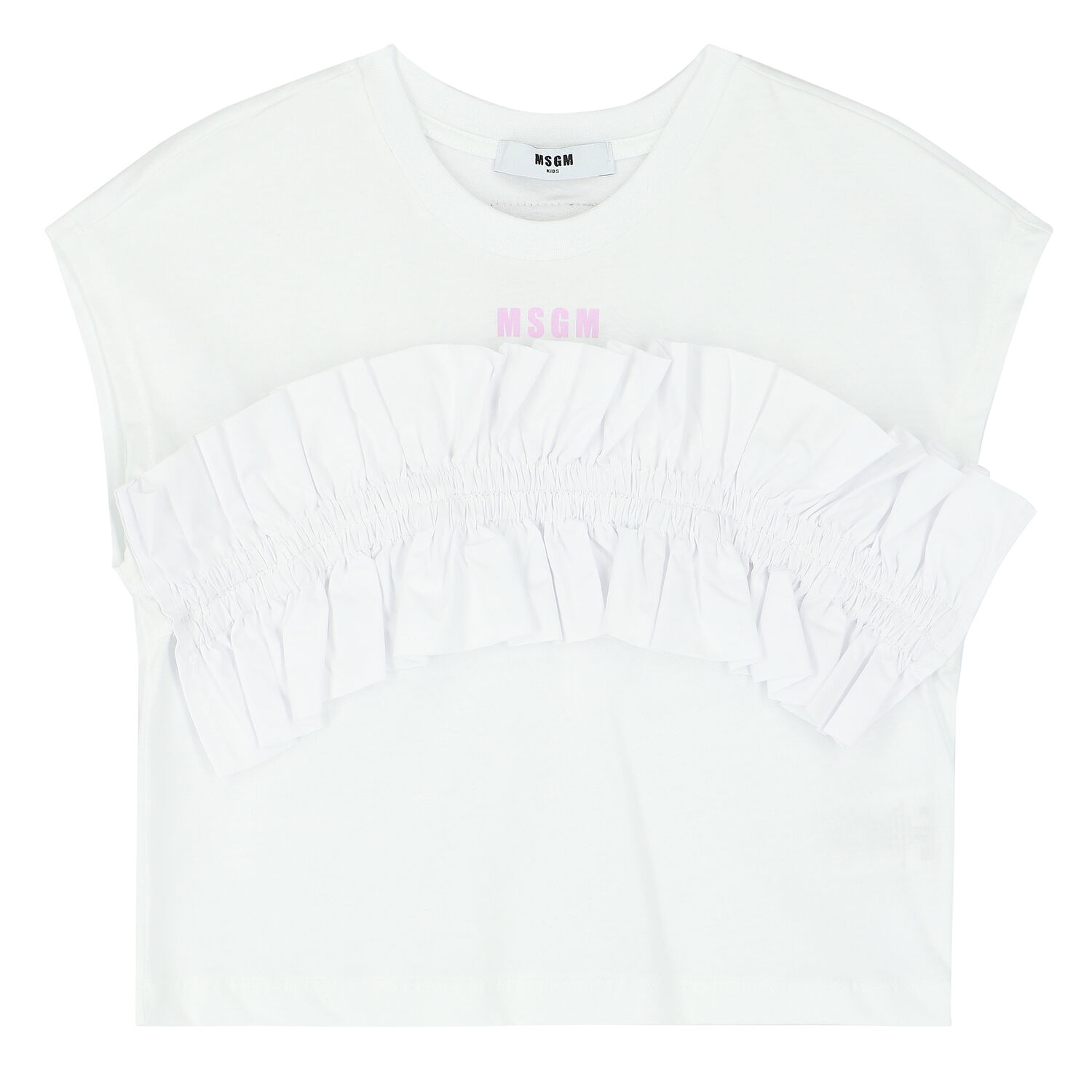 Girls White Ruffled Logo Top, 1, hi-res