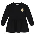Girls Black Teddy Bear Logo Dress, 2, hi-res