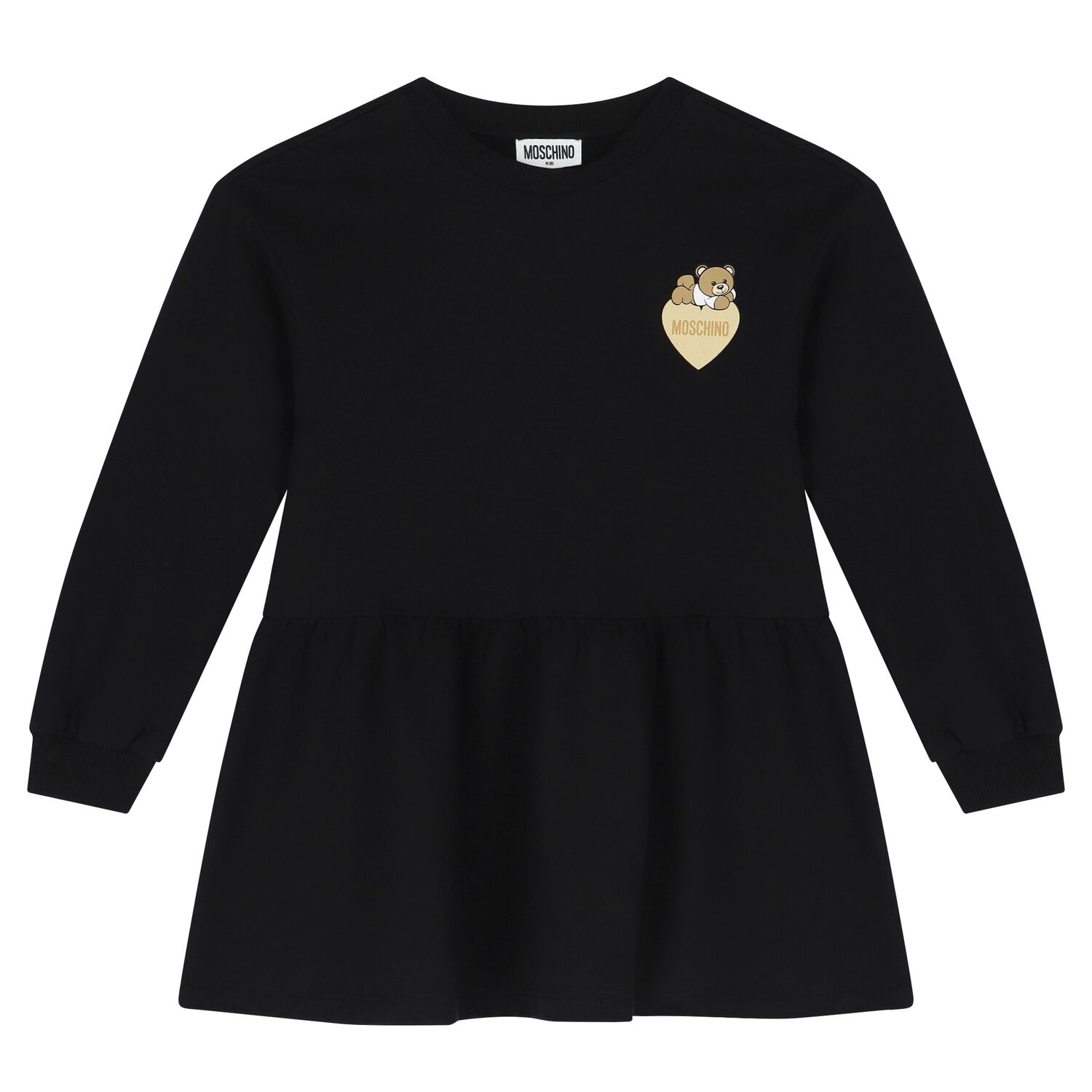 Girls Black Teddy Bear Logo Dress, 2, hi-res