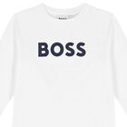Boys White Logo Long Sleeve Top, 2, hi-res