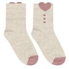 Girls Pink & Ivory Heart Socks (3 Pack), 1, hi-res