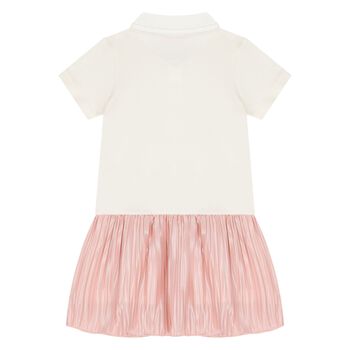 Younger Girls Ivory & Pink Logo Polo Dress