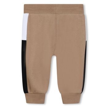 Younger Boys Beige, White & Black Joggers
