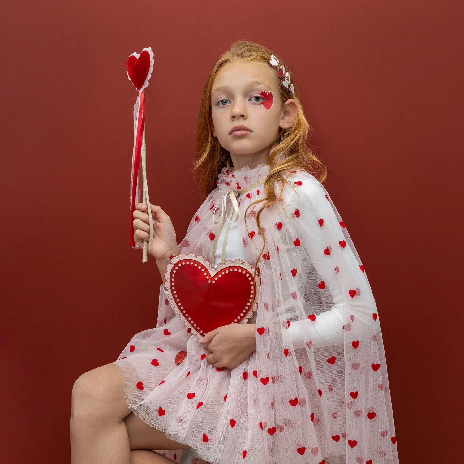 Girls Red Scalloped Heart Shoulder Bag ( 19CM ), 1, hi-res