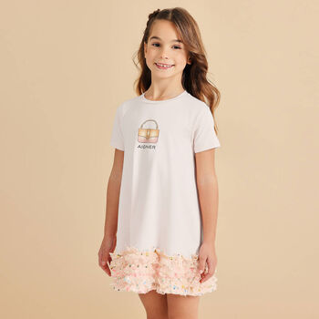 Girls Ivory Bag Sequin Dress