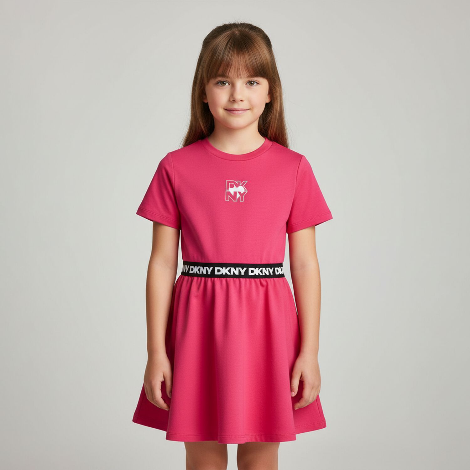 Girls Pink Logo Dress, 2, hi-res