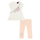 Younger Girls White & Pink Leggings Set, 1, hi-res
