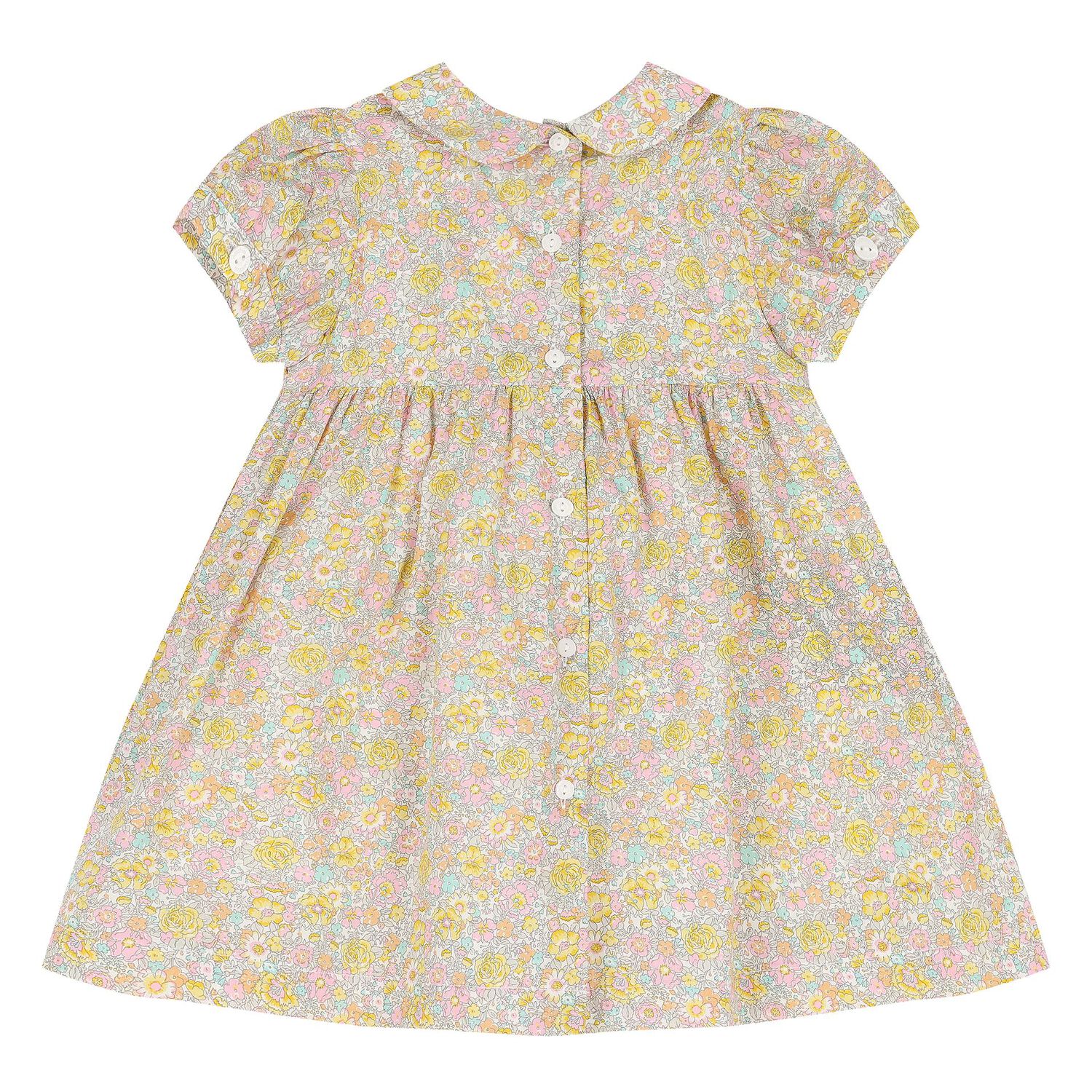 Baby Girls Yellow & Pink Floral Dress, 1, hi-res