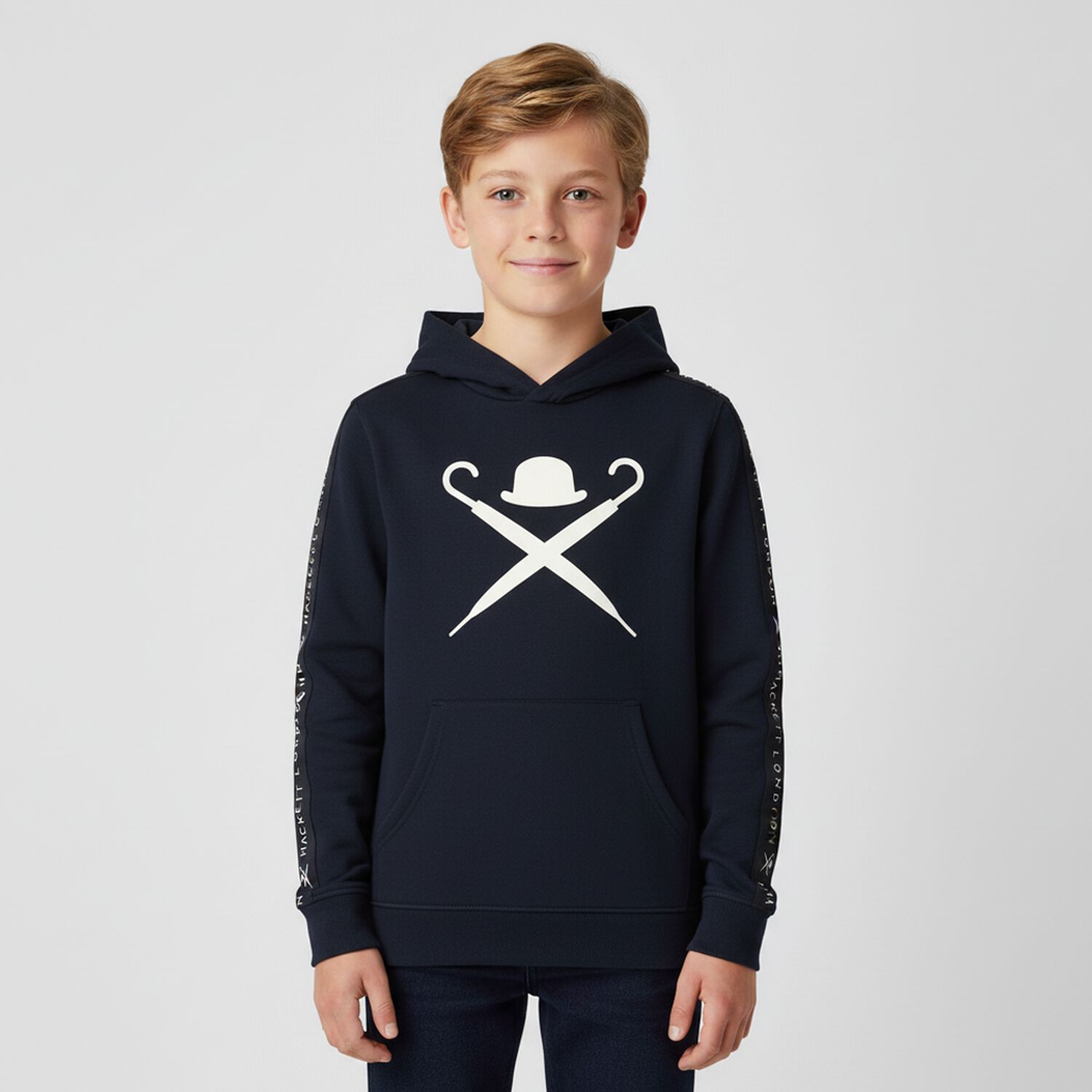 Boys Navy Blue Logo Hooded Top, 1, hi-res image number null