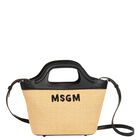 Girls Beige & Black Straw Handbag, 1, hi-res