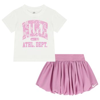 Girls White & Pink Logo Skirt Set