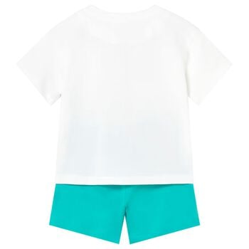 Younger Boys White & Aqua Shorts Set