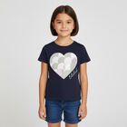 Girls Navy Blue Logo Heart T-Shirt, 2, hi-res
