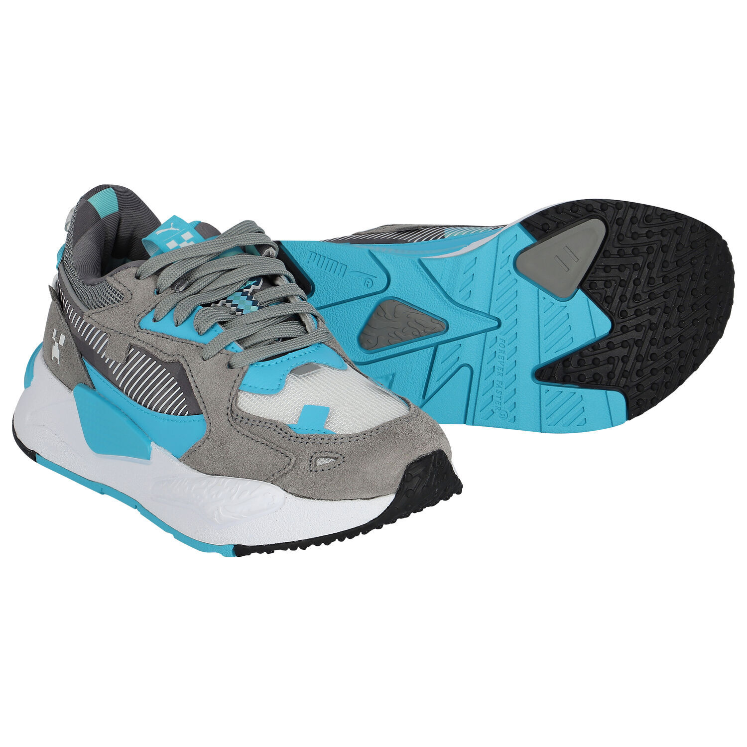 White, Grey & Blue RS-Z Minecraft Jr Trainers, 1, hi-res