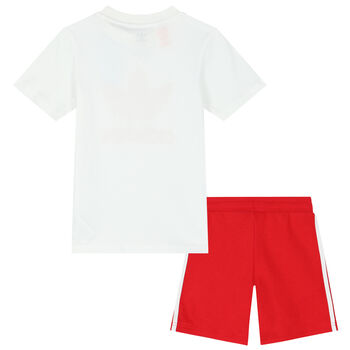 White & Red Logo Shorts Set