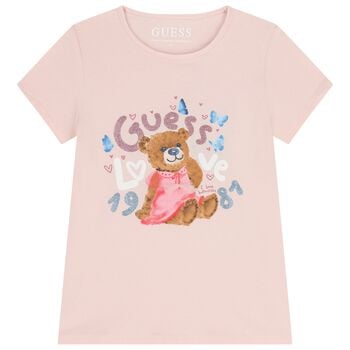 Girls Pink Teddy Bear Logo T-Shirt