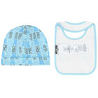 Blue & White Teddy Logo Hat & Bib Gift Set, 2, hi-res