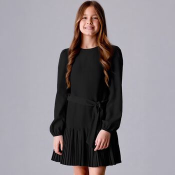 Girls Black Pleated Dress