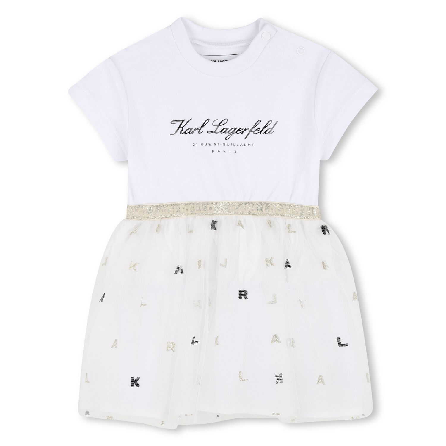 Baby Girls White Logo Tulle Dress, 1, hi-res