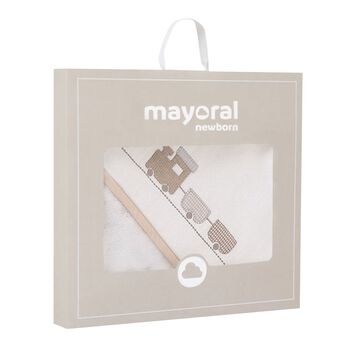 Baby Boys White & Beige Hooded Towel