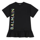 Girls Black Logo Dress, 1, hi-res