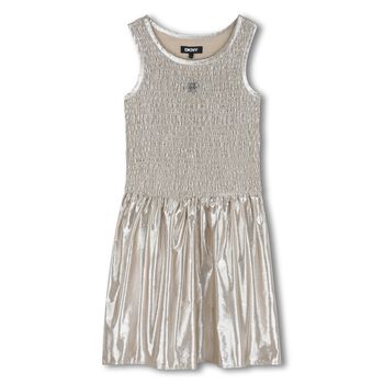 Girls Metallic Gold Logo Ruched Dress