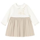 Baby Girls Ivory & Beige Knitted Dress, 1, hi-res