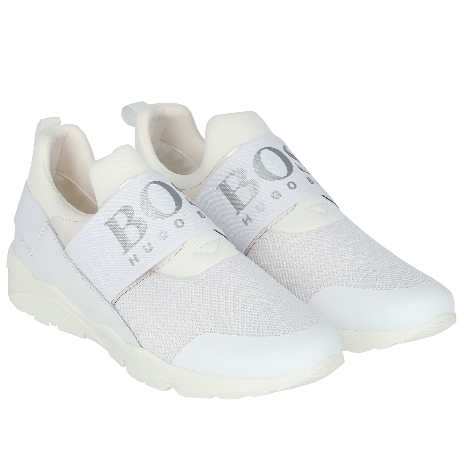 Boys White Logo Trainers, 2, hi-res