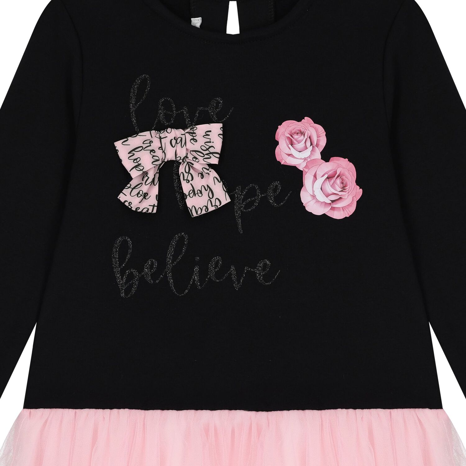 Girls Black & Pink Bow Dress, 1, hi-res image number null