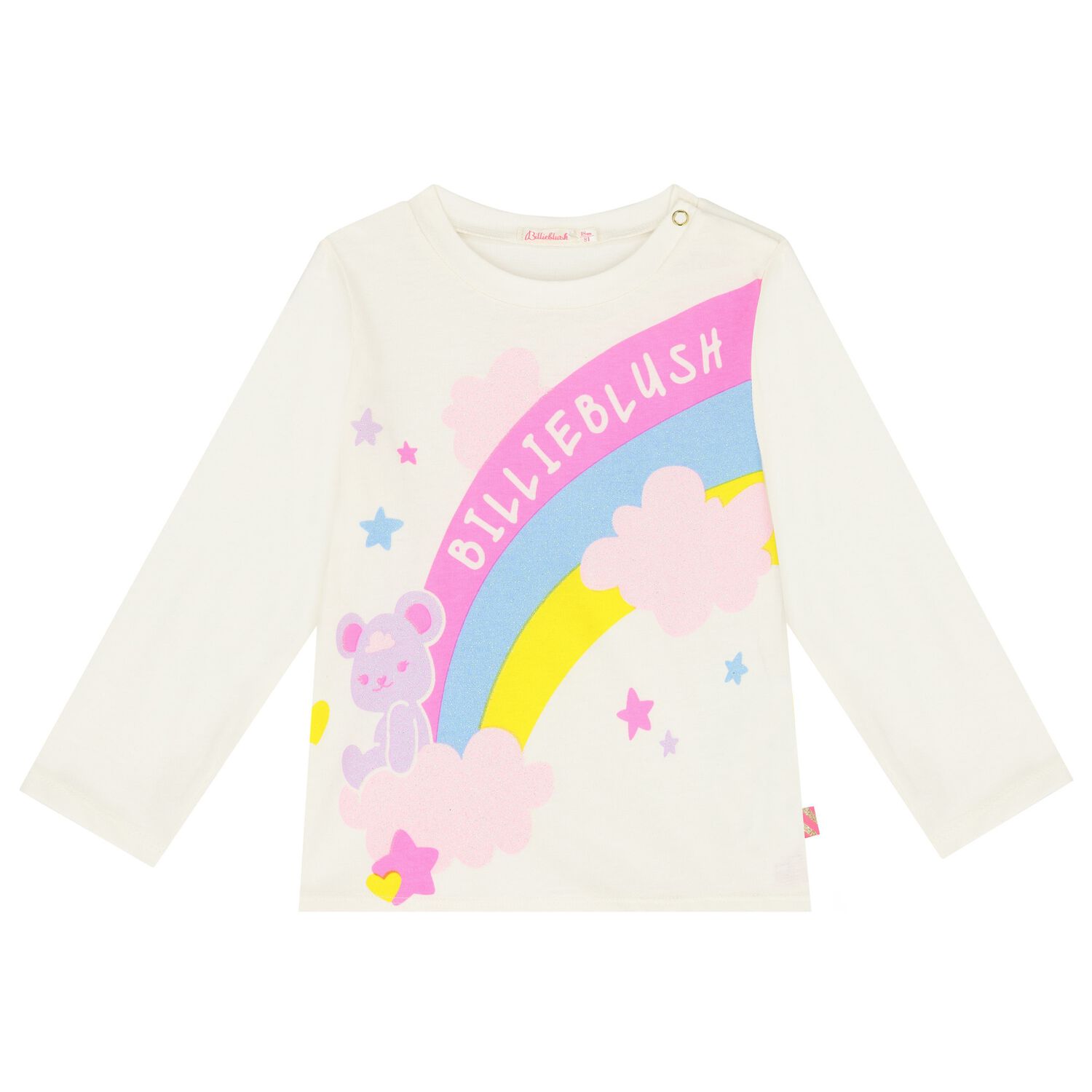 Younger Girls Ivory Glitter Logo Long Sleeve Top, 1, hi-res image number null
