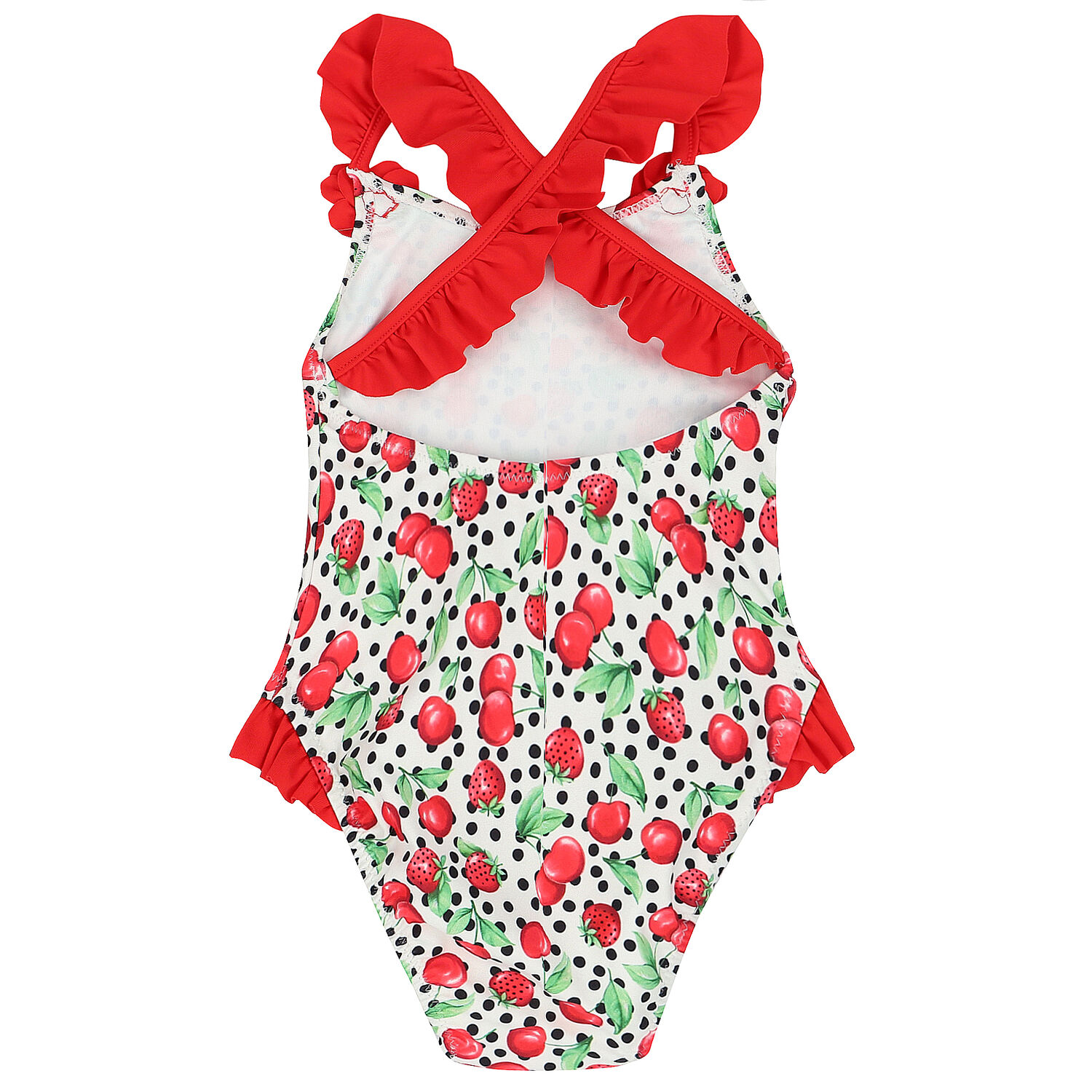 Younger Girls White & Red Fruits Swimsuit, 1, hi-res
