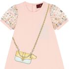 Younger Girls Pink Bag Logo Dress, 2, hi-res