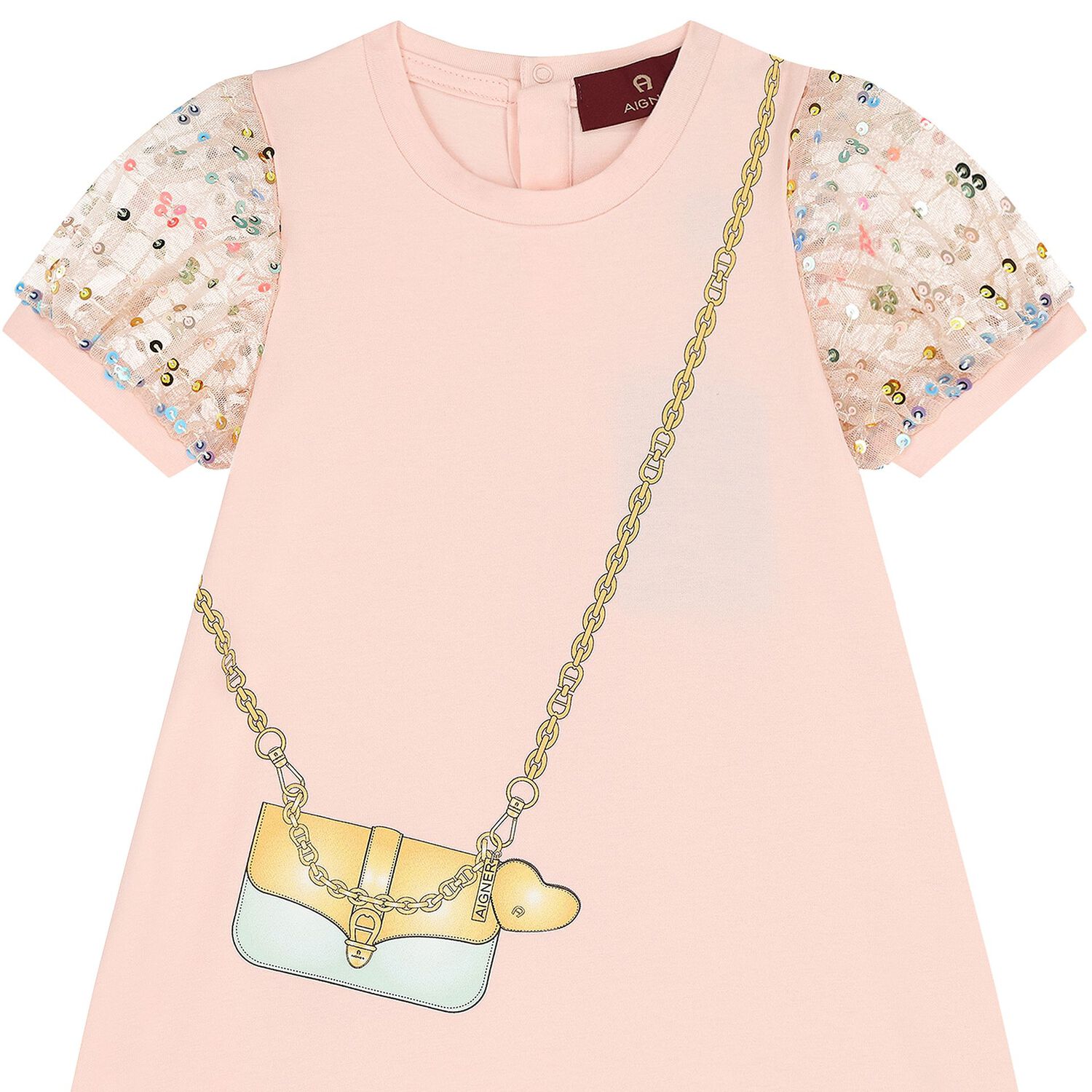 Younger Girls Pink Bag Logo Dress, 2, hi-res