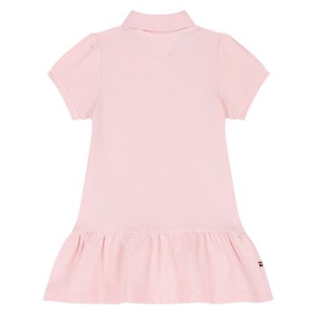 Younger Girls Pink Flag Embroidered Polo Dress