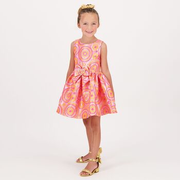 Girls Pink & Orange Circle Jacquard Dress