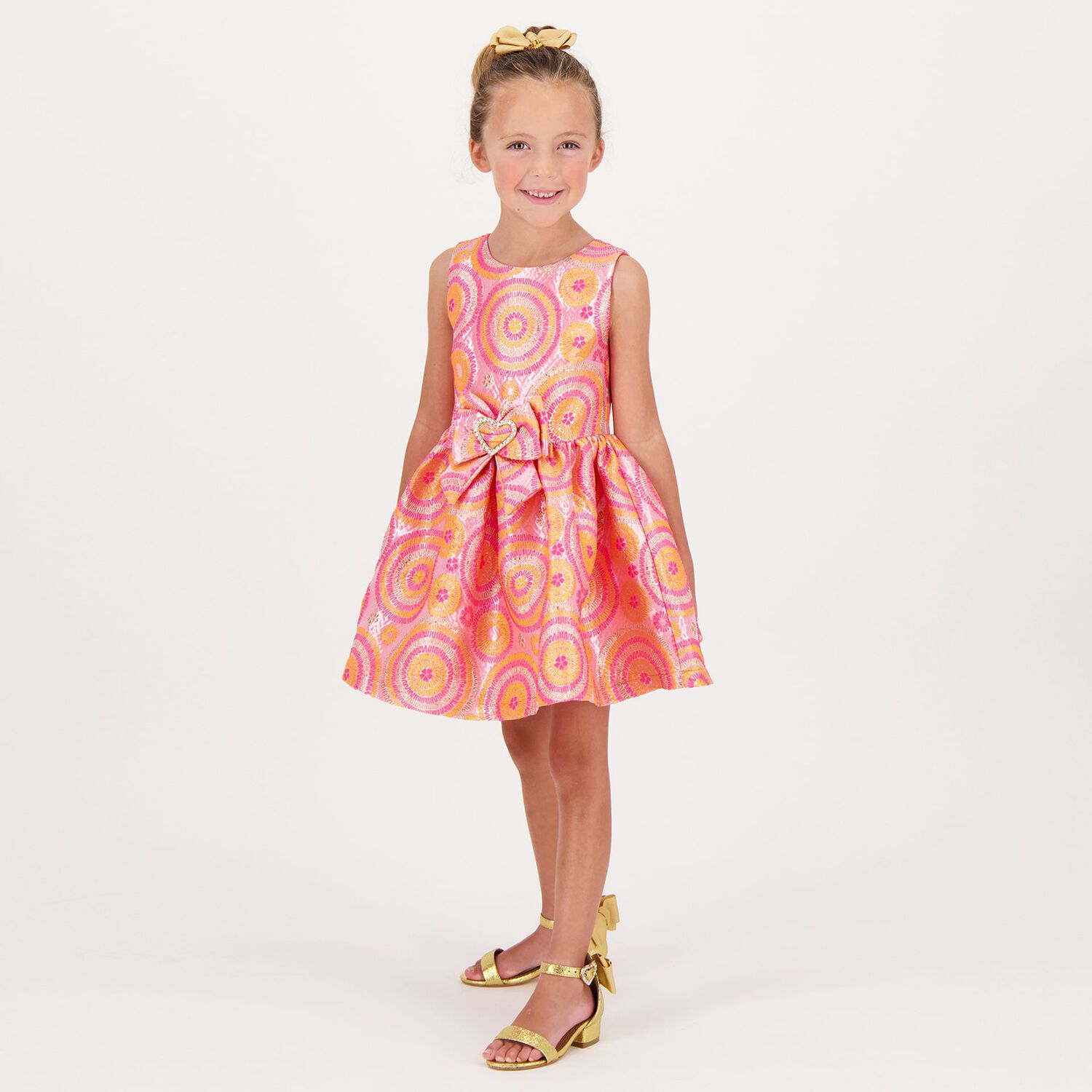 Girls Pink & Orange Circle Jacquard Dress, 4, hi-res image number null