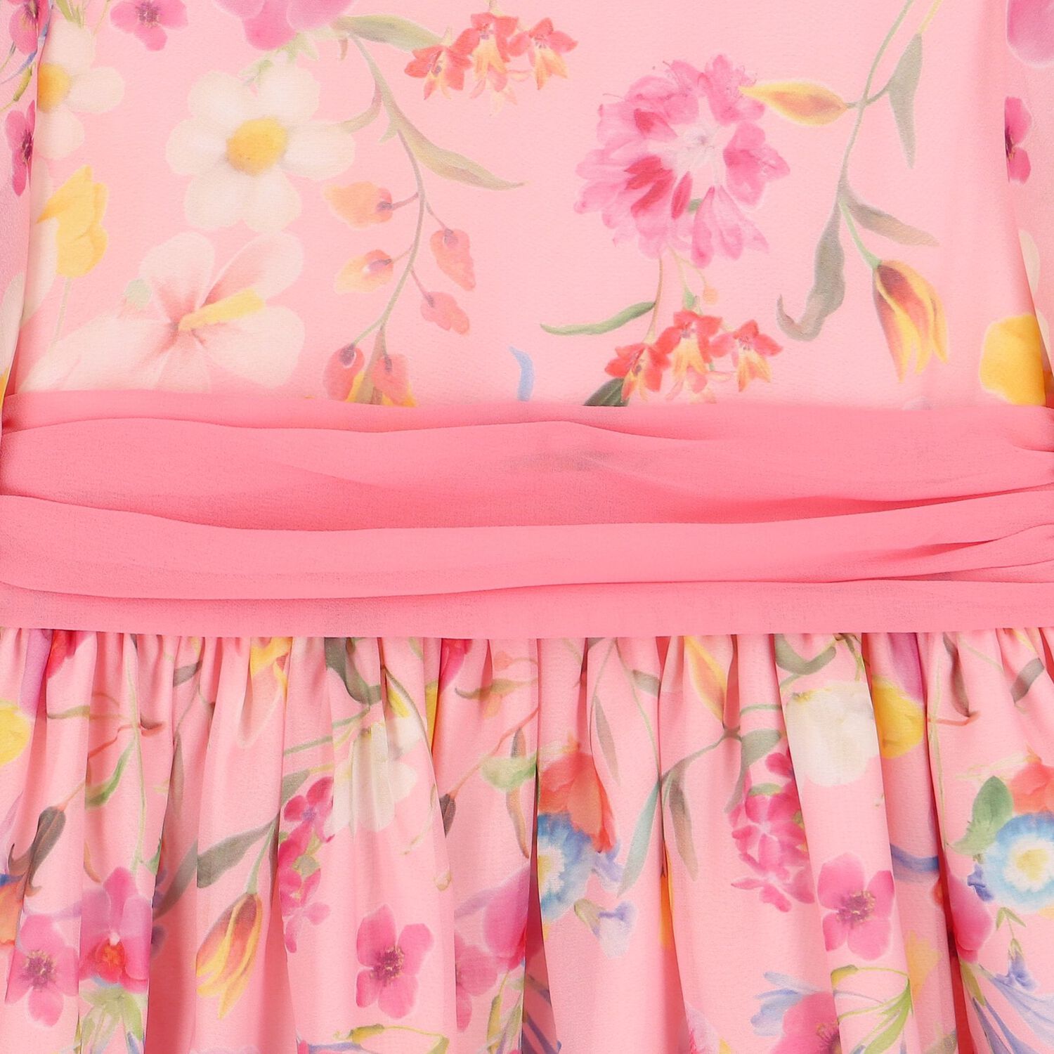 Girls Pink Floral Chiffon Dress, 2, hi-res
