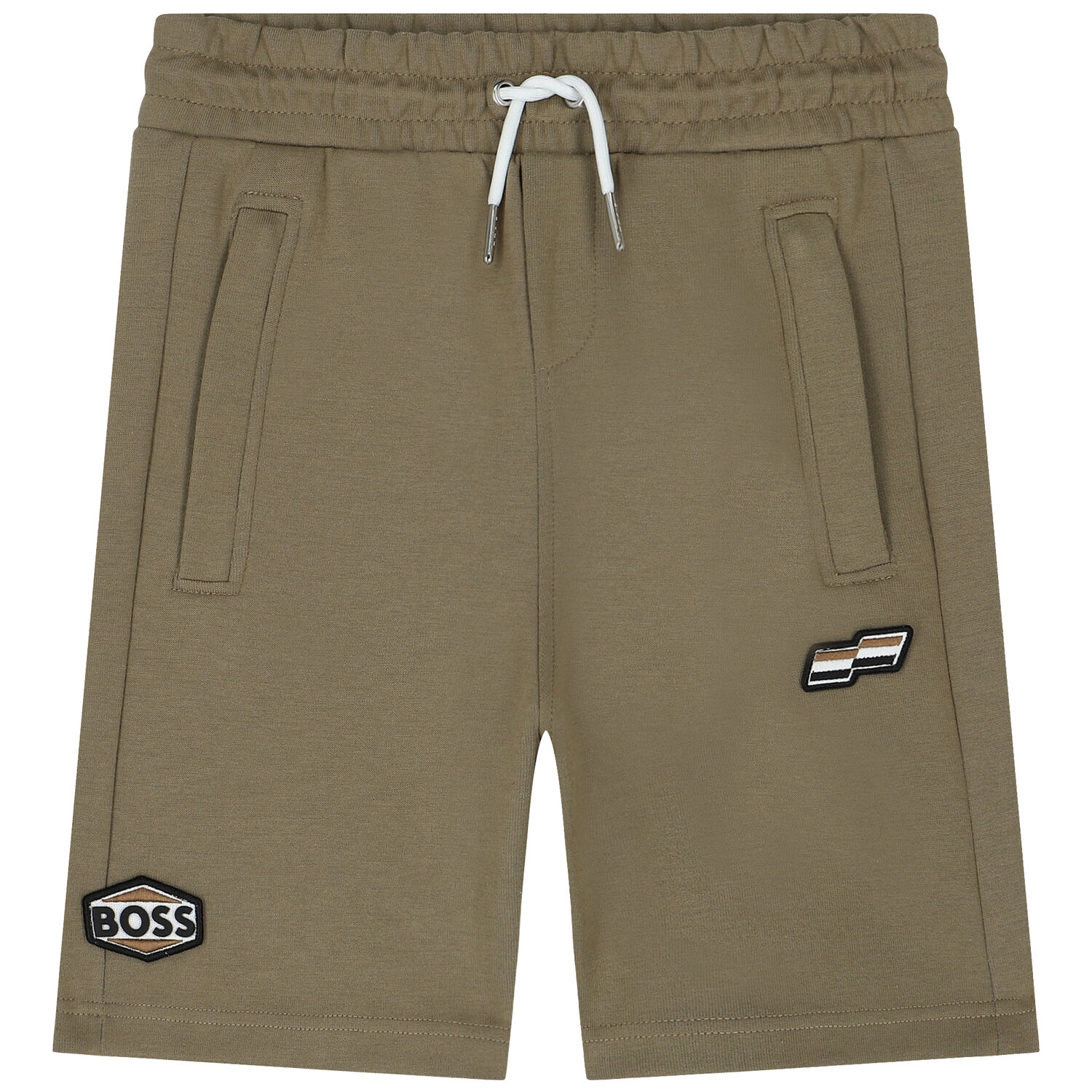 Boys Khaki Green Logo Shorts, 1, hi-res