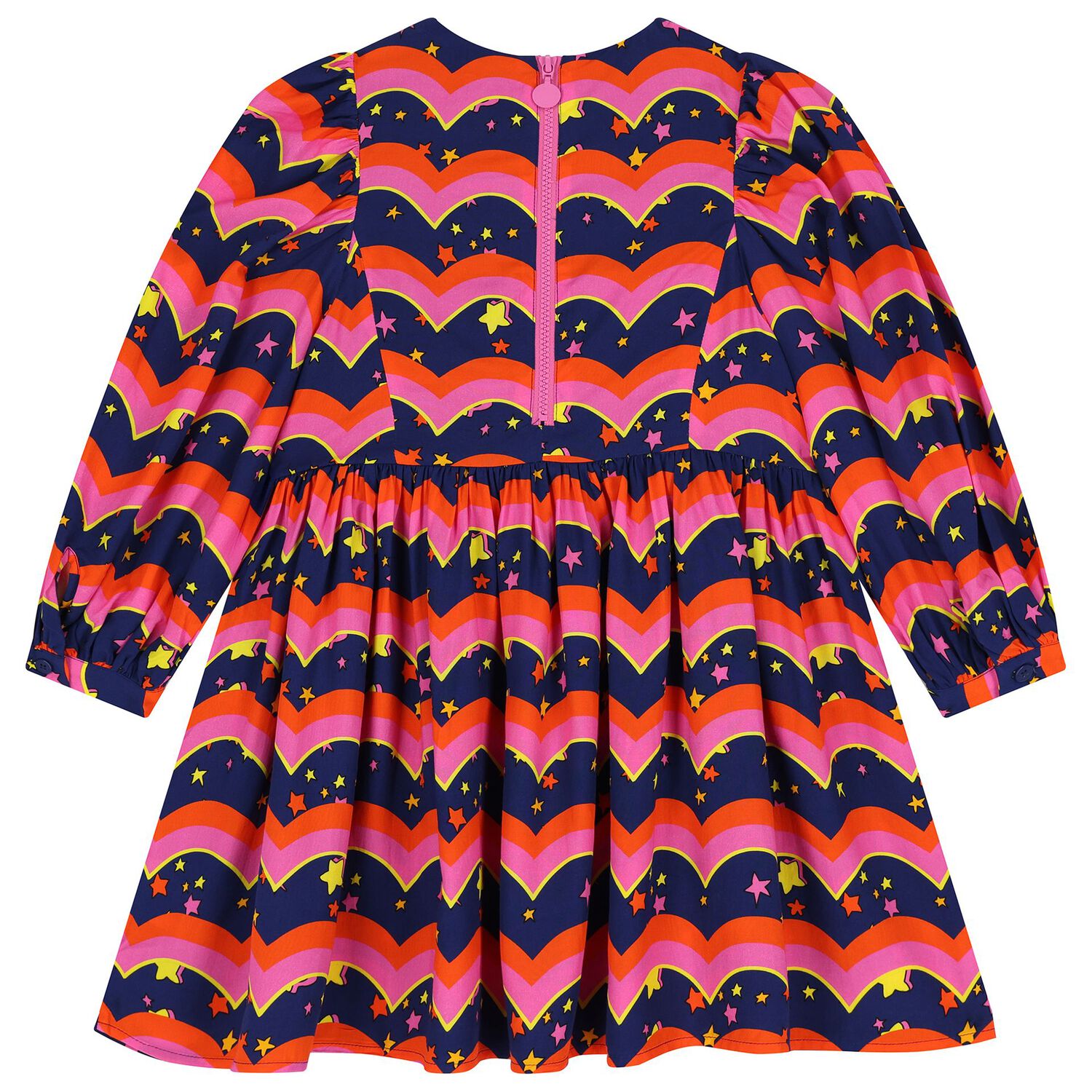Girls Navy Blue, Orange & Pink Dress, 1, hi-res