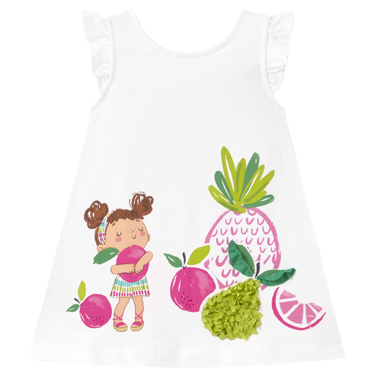 Younger Girls White Fruit Print Dress, 2, hi-res